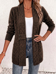 Camille™ | Chokoladebrun ribstrikket cardigan med knapstropper