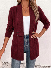 Marlowe™ | Bordeaux ribstrikket cardigan med knapstropper