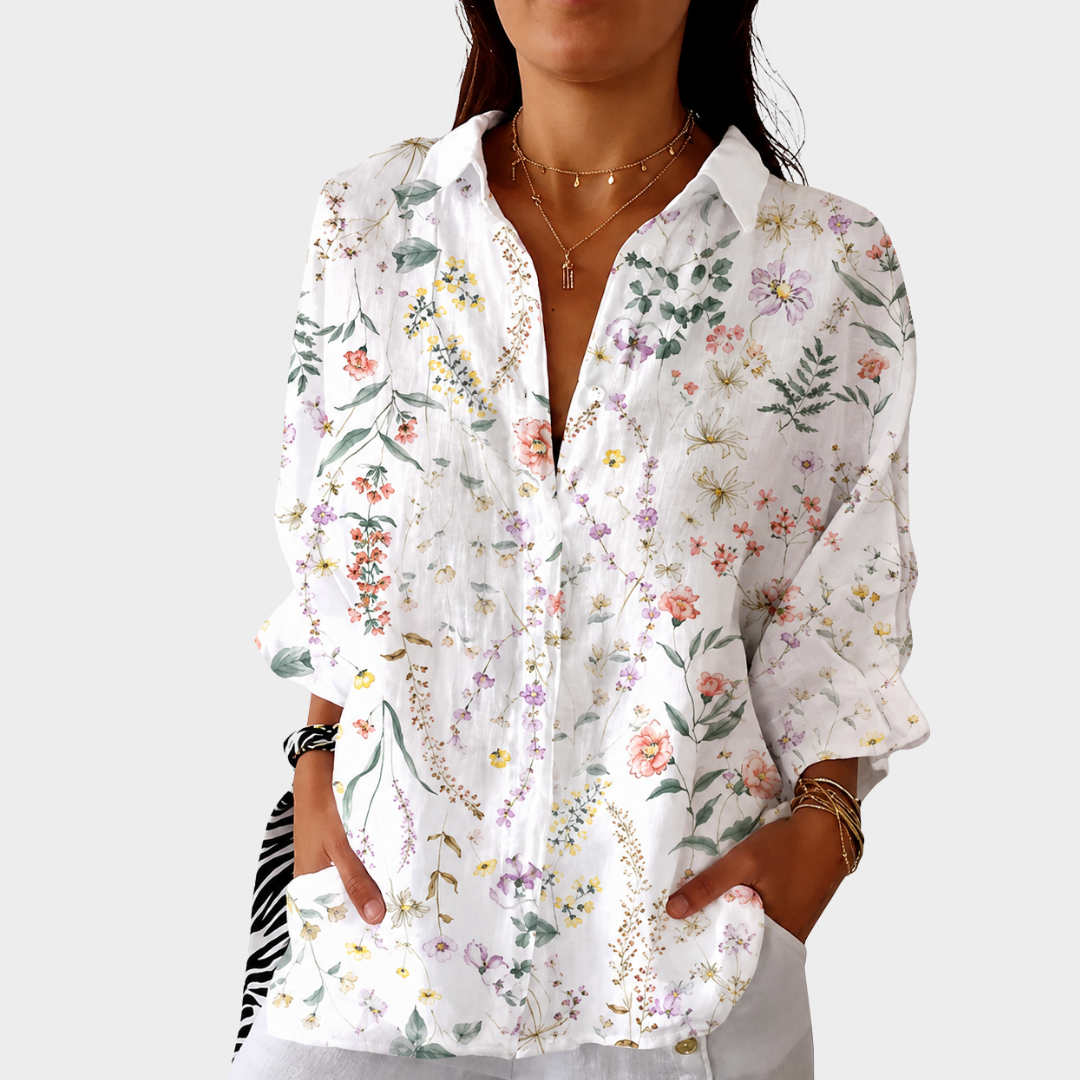 Let farverig bluse med print