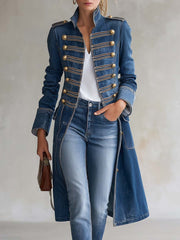 Dagmar – Lang denimfrakke med militærlook