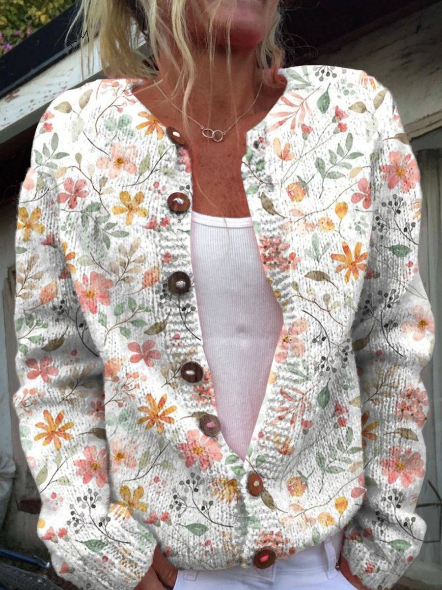 Greta™ | Vintage strikcardigan med blomsterprint