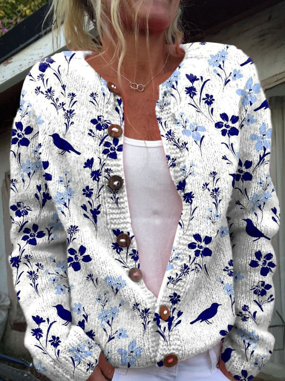 Vynora™ | Vintage cardigan med blomster- og fugleprint og knaplukning