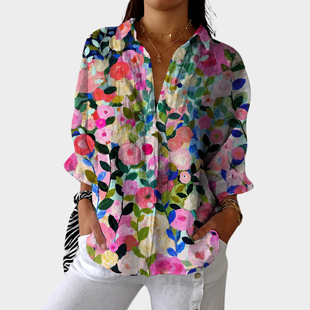 Let farverig bluse med print