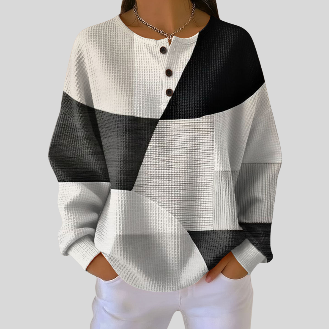 Almira | Henley-sweatshirt i vaffelstrik