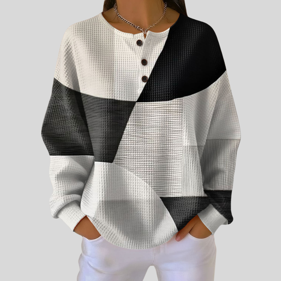 Almira | Henley-sweatshirt i vaffelstrik