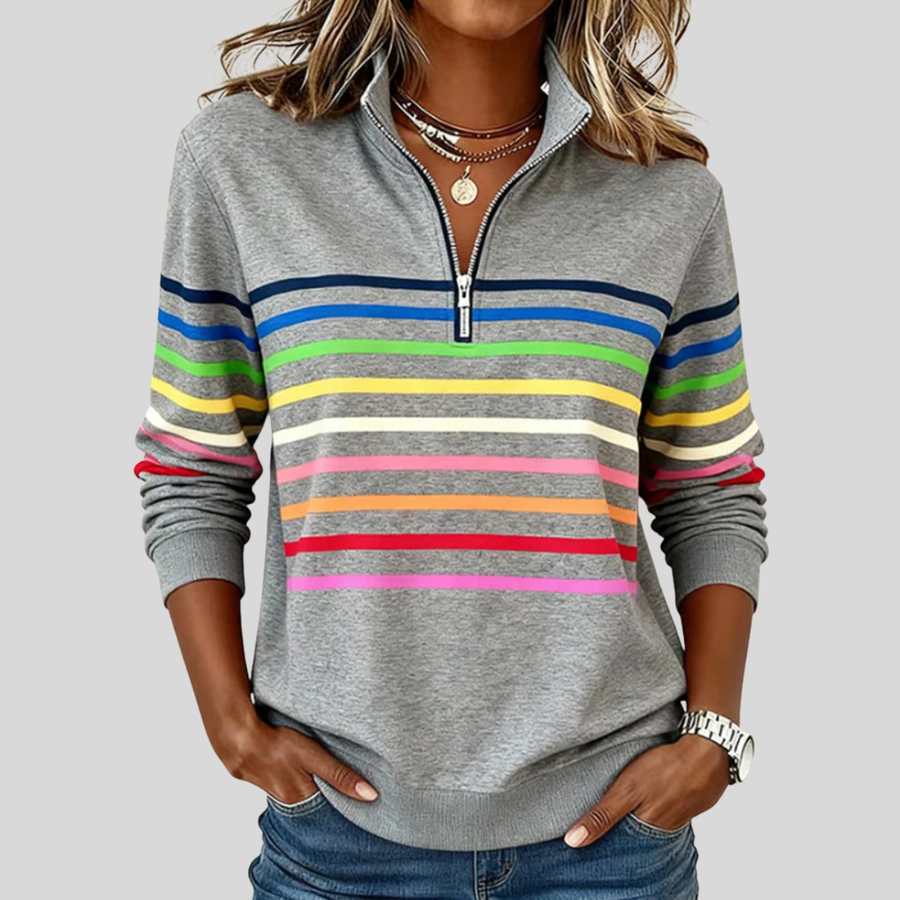 Maggie ™ | Farvestribet sweatshirt med kvart lynlås