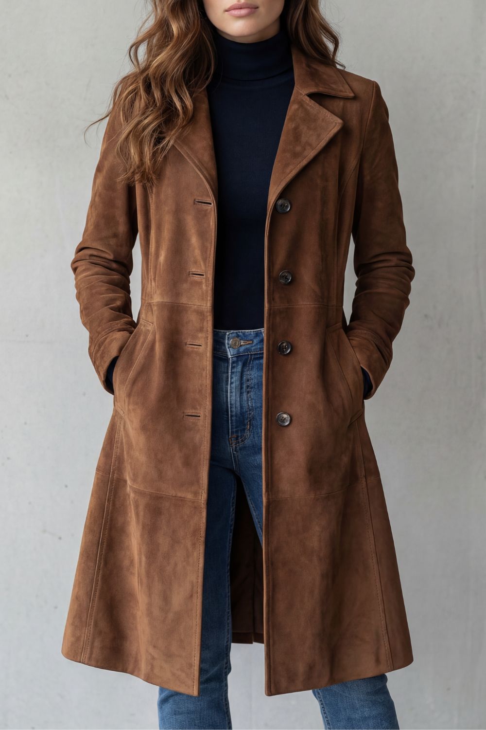 Disa | Lang frakke med vintage-ruskindslook