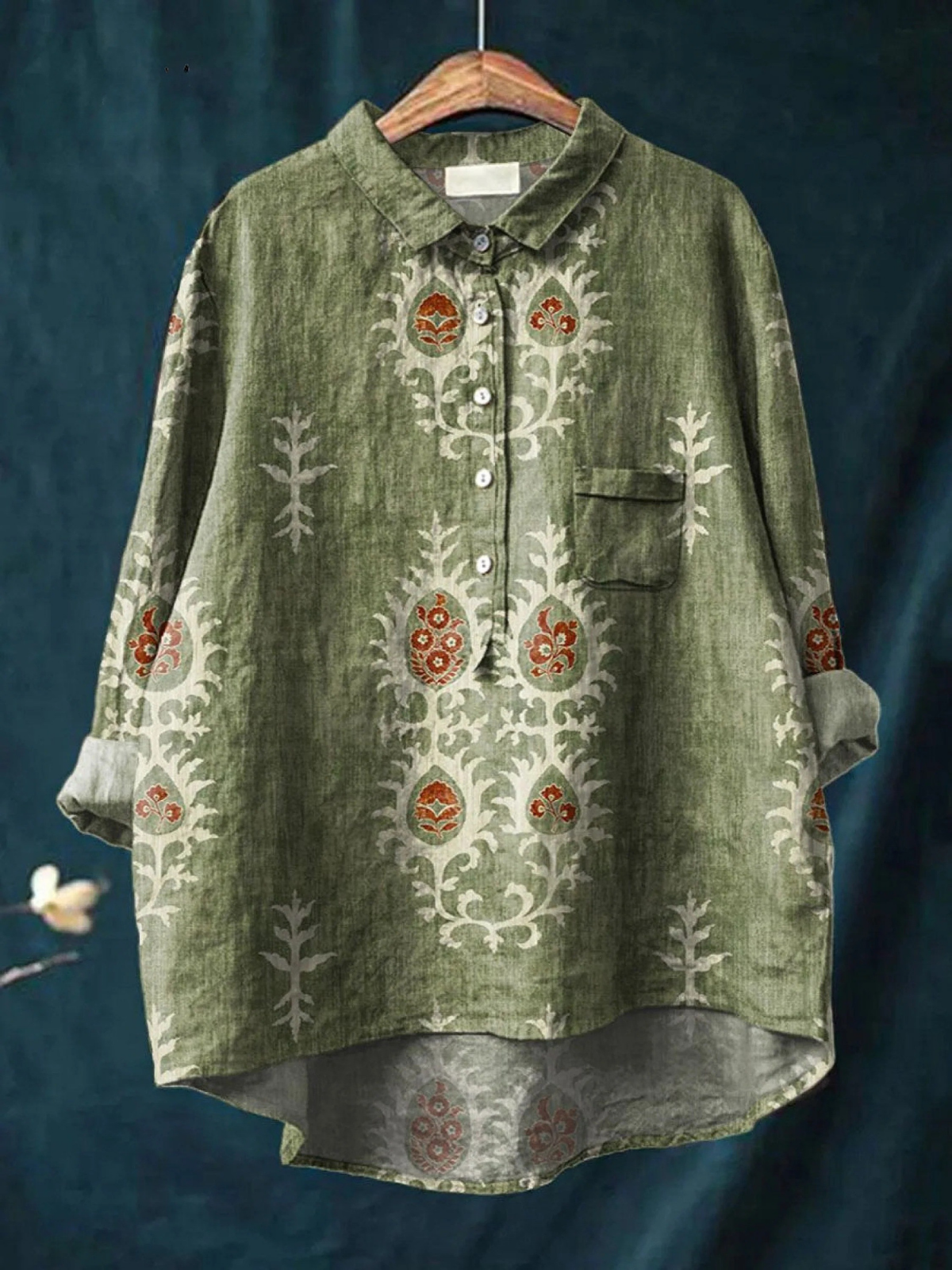 Nina | Casual skjorte med vintage etnisk blomsterprint
