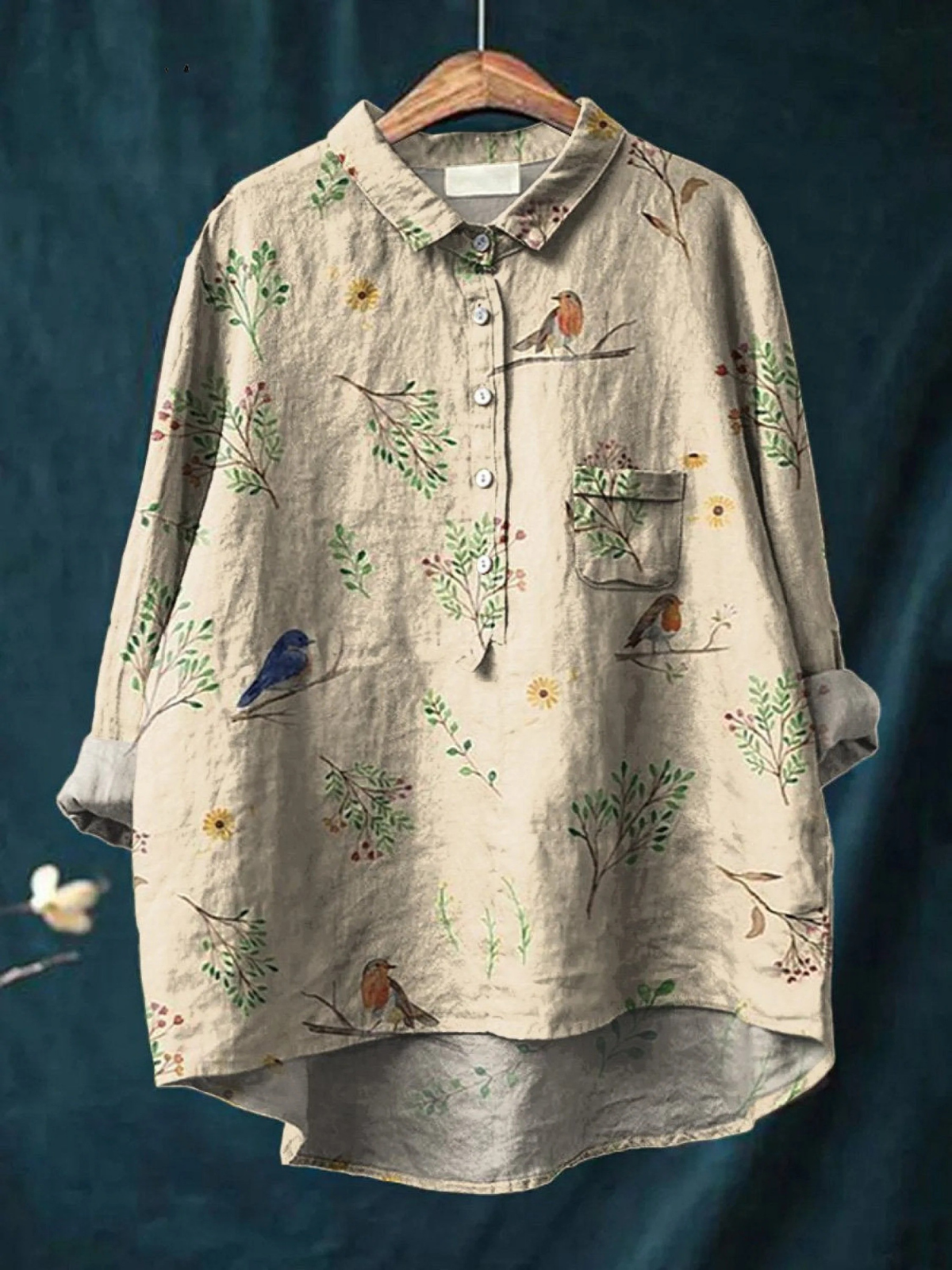 Lorelai | Casual skjorte med grene- og rødhalsmønster