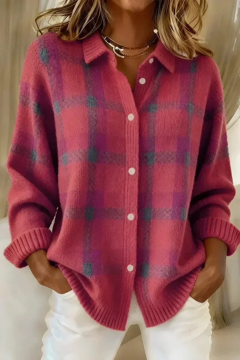 ASHLEY™ | Klassisk ternet strikcardigan med krave