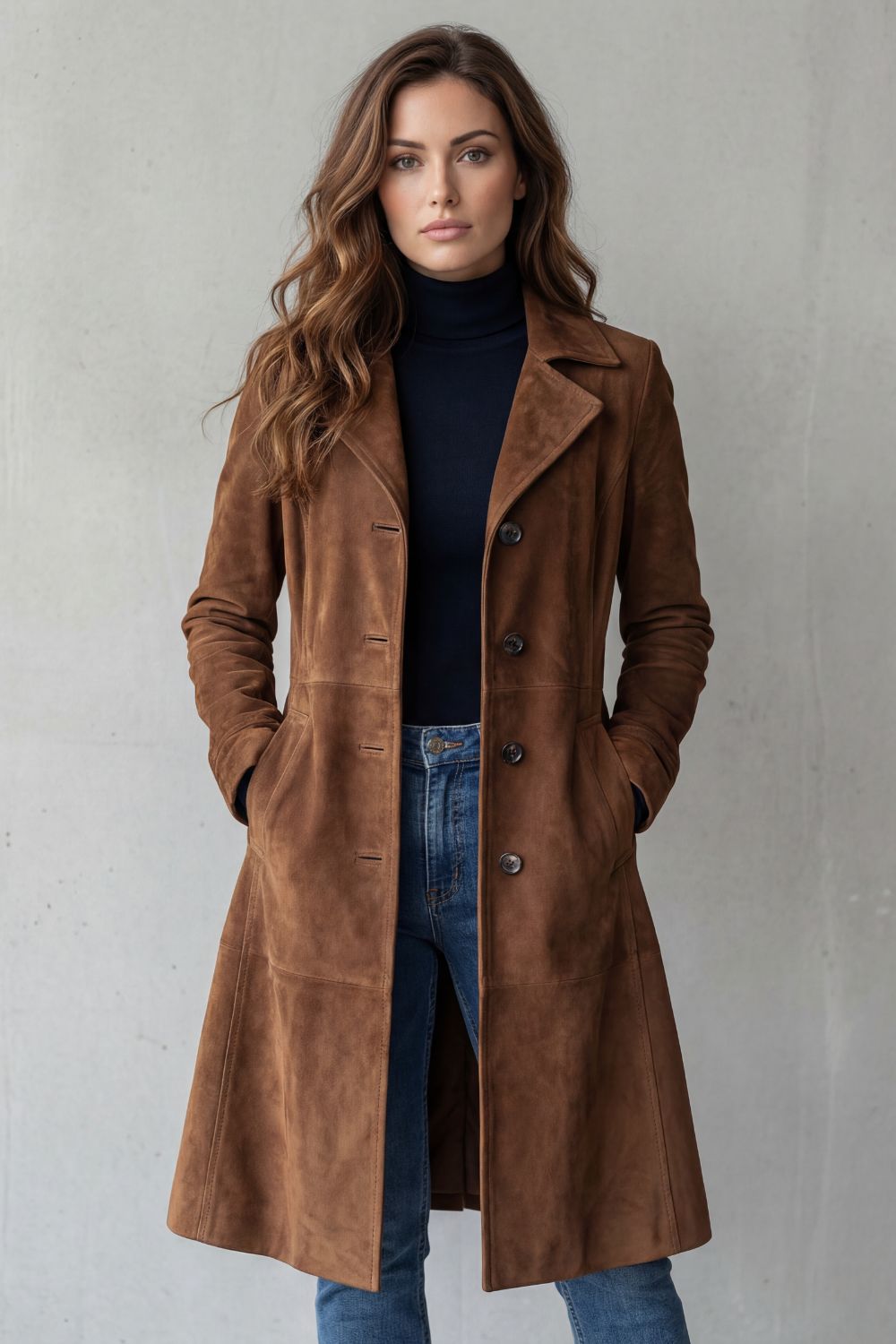 Disa | Lang frakke med vintage-ruskindslook