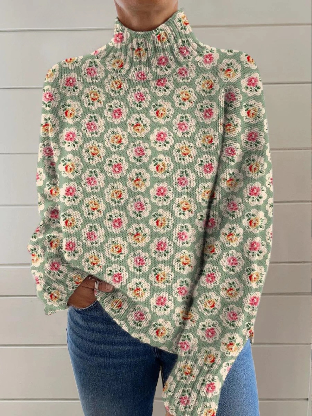 Chloe | Smuk blomstret rullekravetrøje