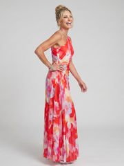 Taya | One-shoulder-midikjole med plisseret overdel