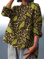 Nora | Casual skjorte med vintage blomster- og fugleprint