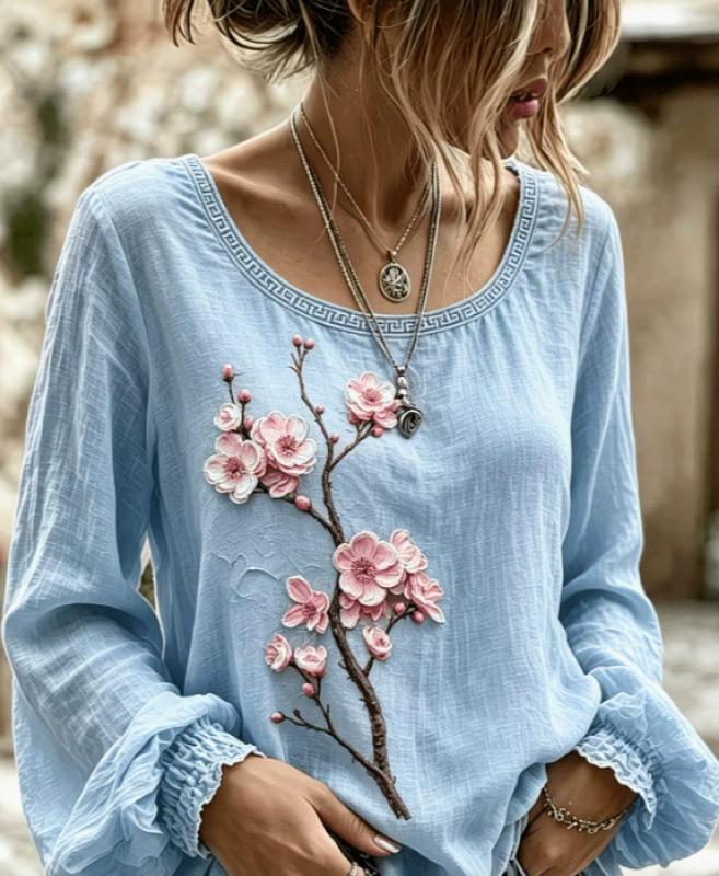 Sakura™ | Bluse med kirsebærblomster-applikation