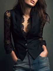 Lora – Elegant blazer-top med transparente ærmer