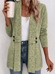 Tessa™ | Salviegrøn ribstrikket cardigan med knapstropper