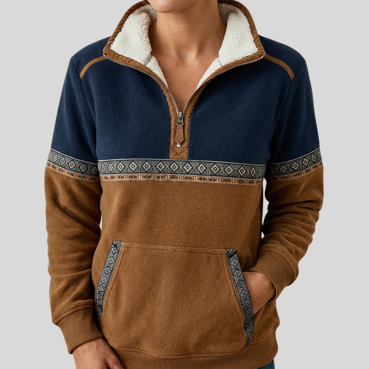 Alvette™ | Pullover med sherpakrave og halv lynlås