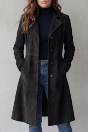 Disa | Lang frakke med vintage-ruskindslook