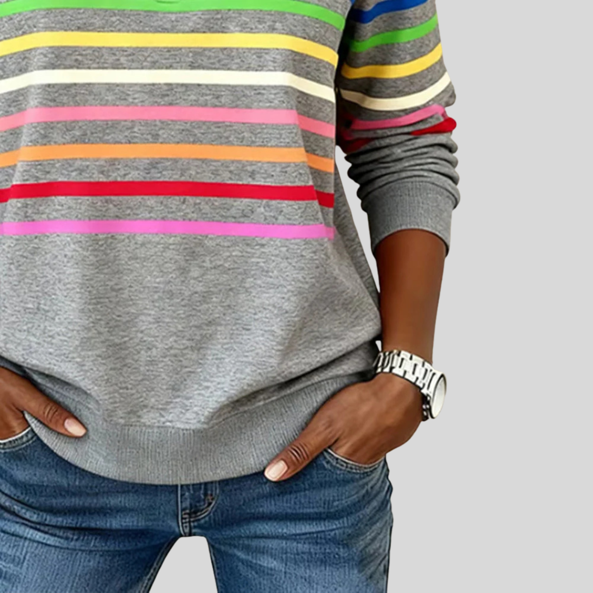 Maggie ™ | Farvestribet sweatshirt med kvartlynlås
