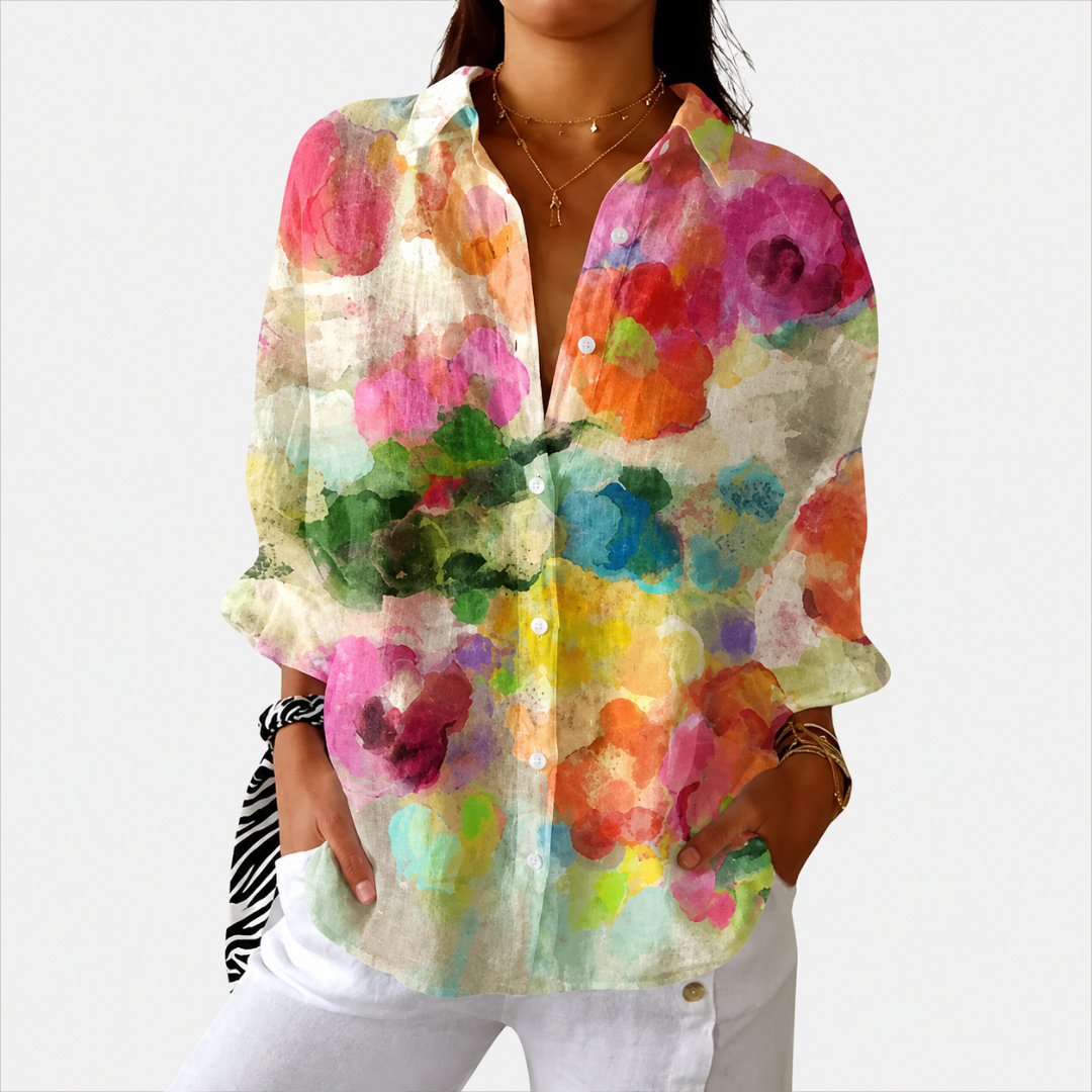 Letvægtig og farverig bluse med print