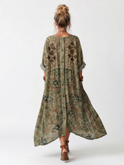 Aleta | Broderet oversize midikjole med knaplukning og lommer
