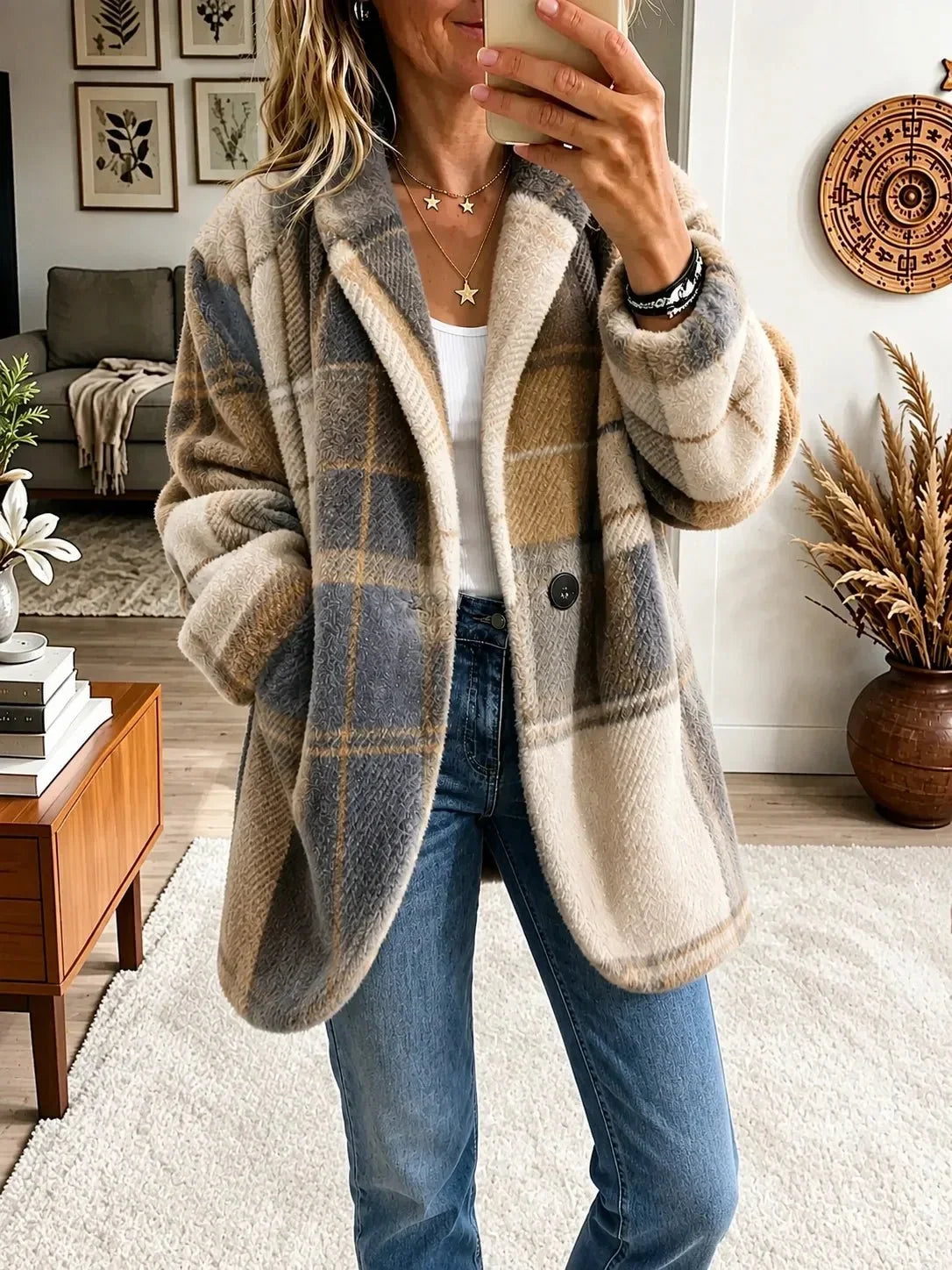 Thora – Farverig ternet cardigan