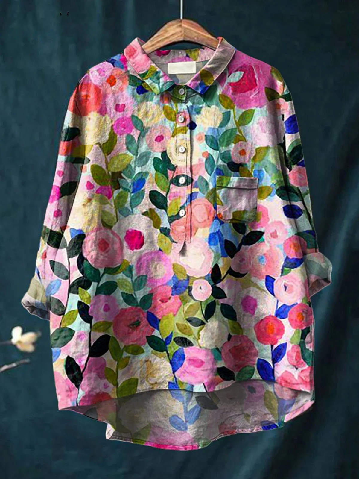 Delia | Casual skjorte med farverigt forårsblomsterprint