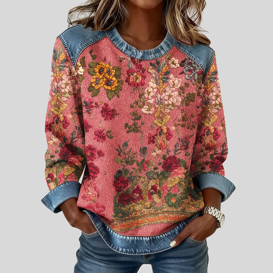 Orabelle™ | Sweatshirt med blomsterprint og denimdetaljer