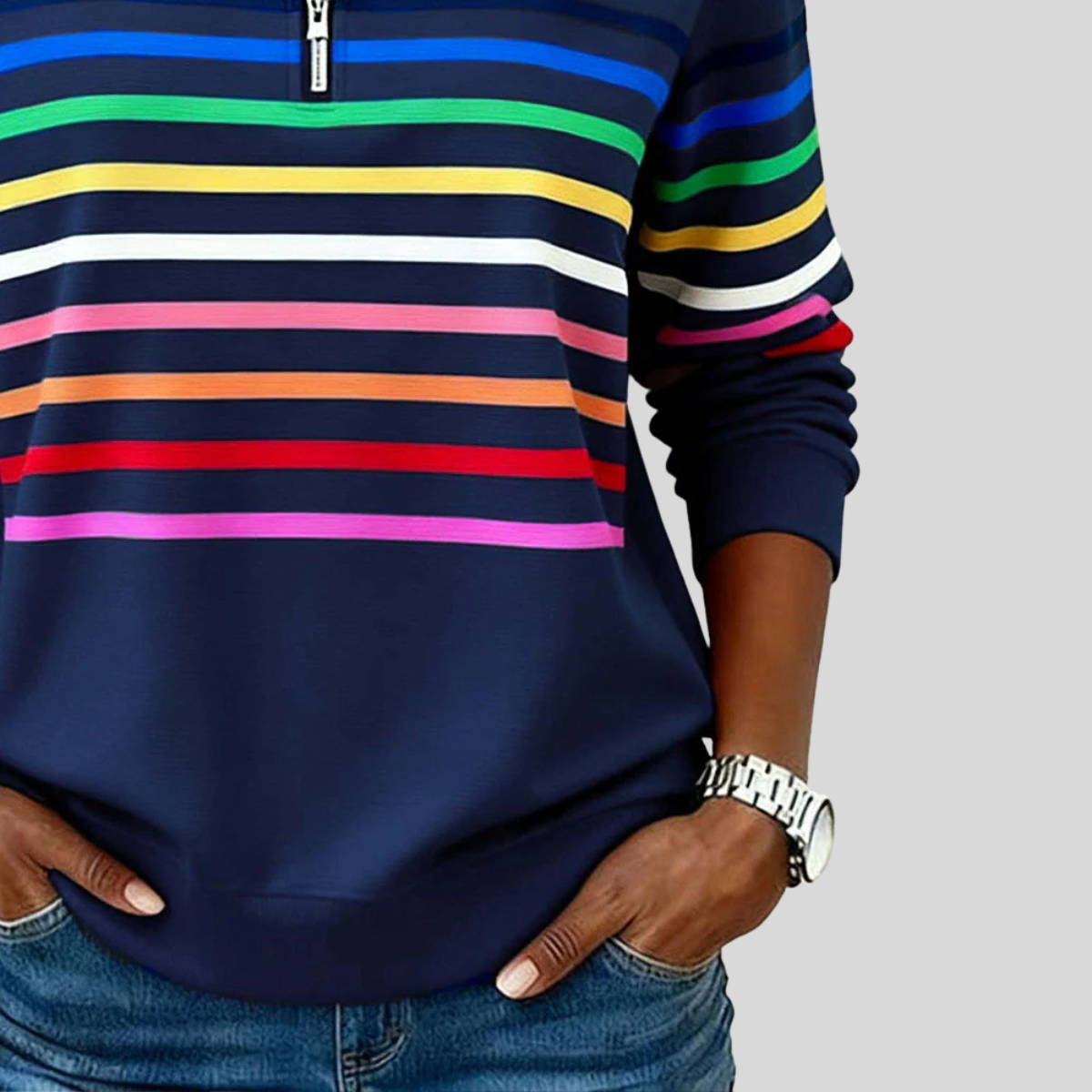 Maggie ™ | Farvestribet sweatshirt med kvartlynlås