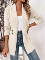 Rosalie™ | Cremefarvet ribstrikket cardigan med knapstropper