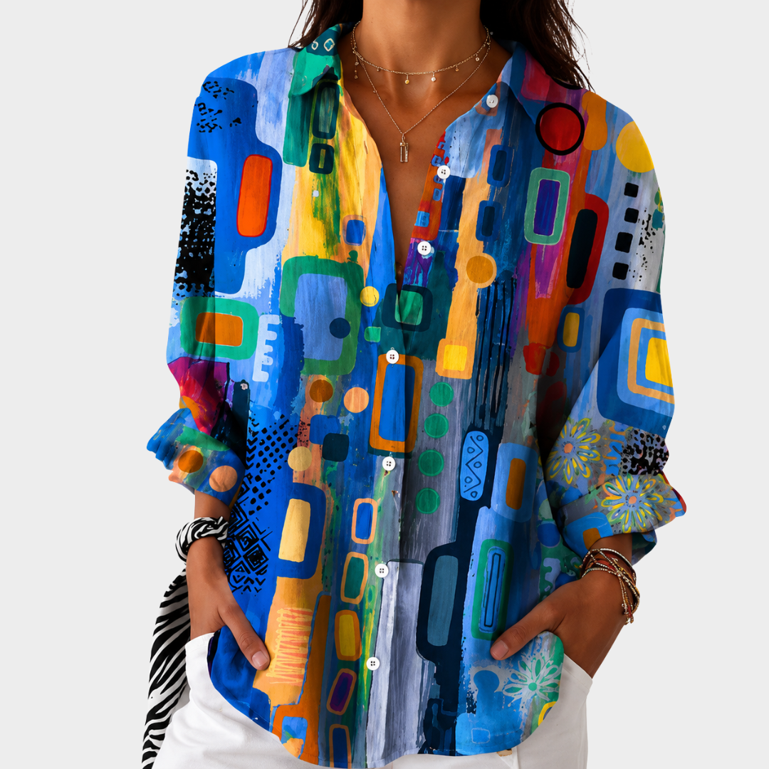 Farverig mosaik – Statement-bluse