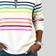 Prismette™ | Farverig stribet sweatshirt med kvart lynlås