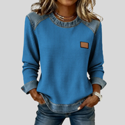 Delancine™ | Vaffelstrikket sweatshirt i patchwork-design
