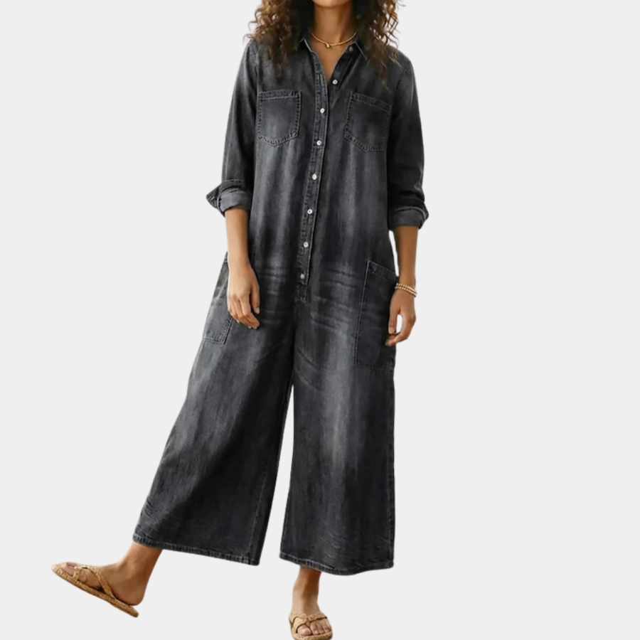Diana | Vintage denim-jumpsuit i blød bomuld med knaplukning