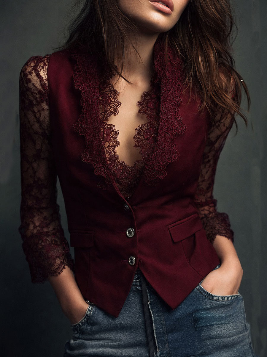 Lora – Elegant blazer-top med transparente ærmer