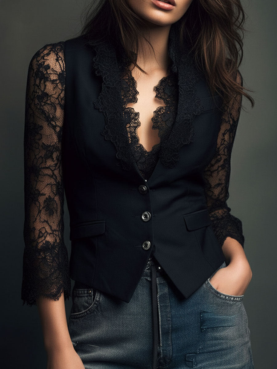 Lora – Elegant blazer-top med transparente ærmer