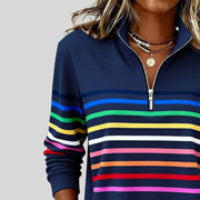 Prismette™ | Farverig stribet sweatshirt med kvart lynlås