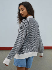 Chevron-cardigan med kontrastknapper