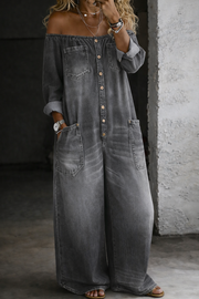 Elena | Skulderfri jumpsuit med lange ærmer