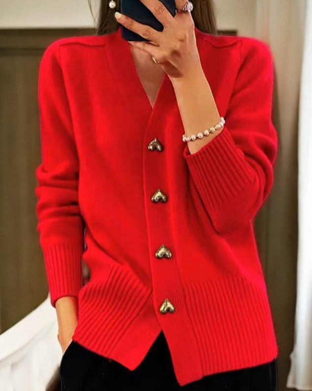 Cardigan med V-hals – Blød strik med knapper