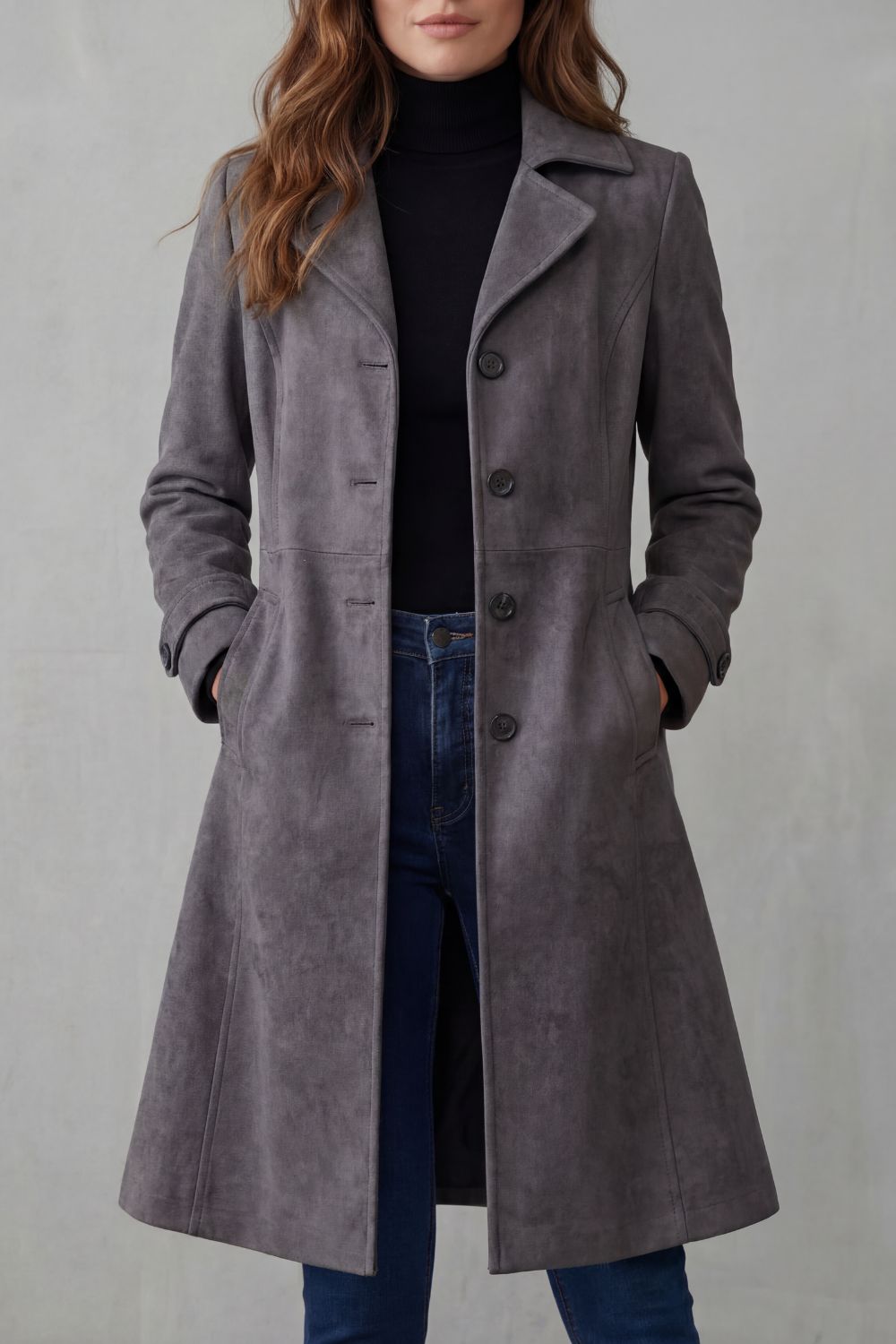 Disa | Lang frakke med vintage-ruskindslook