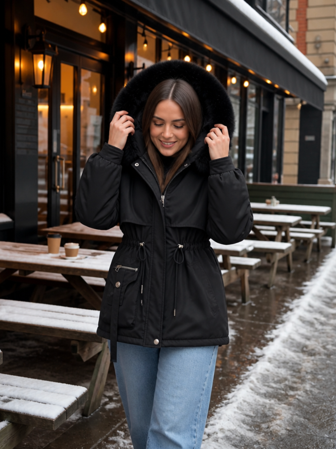 Éloïse | Figursyet vandafvisende parka til kvinder med sherpa-for