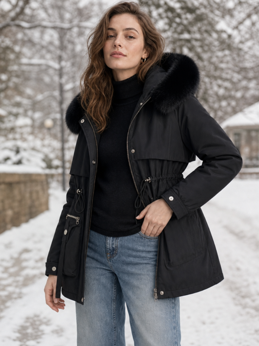 Éloïse | Figursyet vandafvisende parka til kvinder med sherpa-for