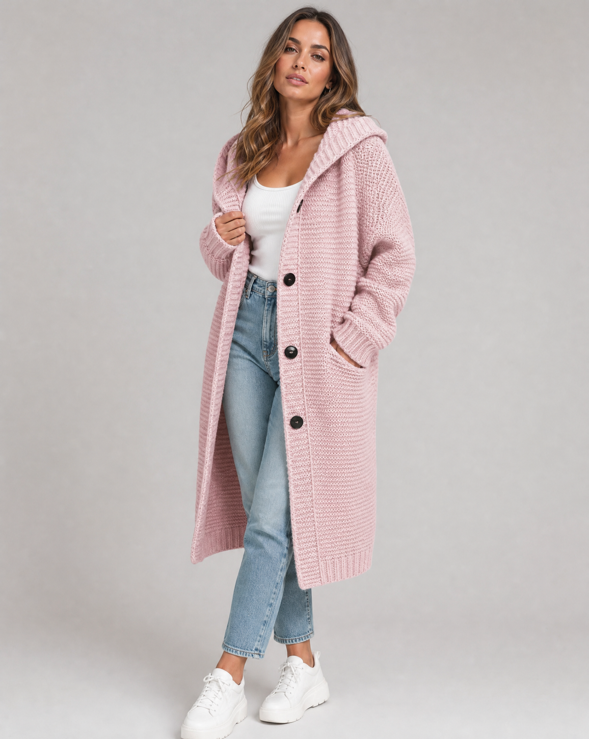 Oversized cardigan til kvinder med hætte