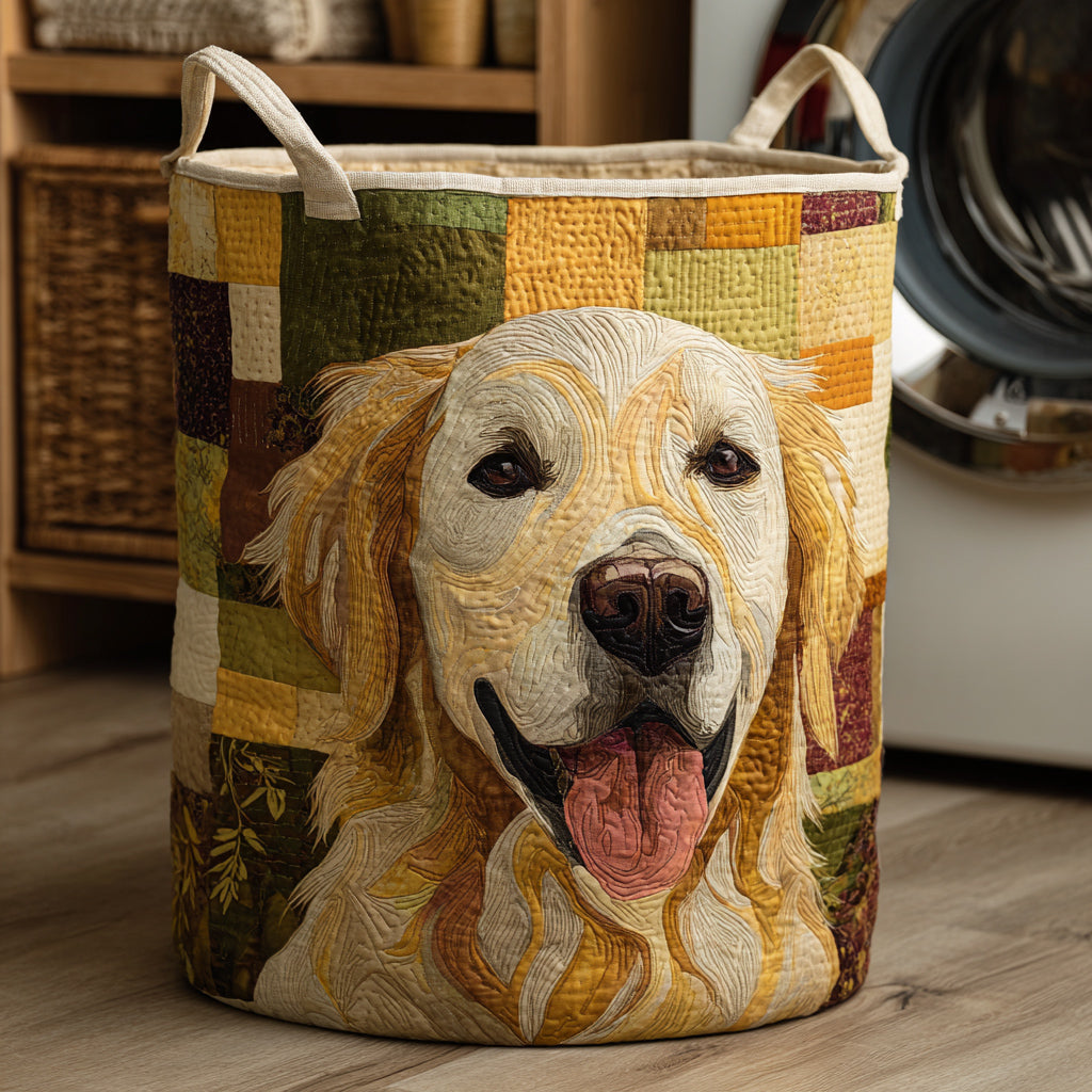 Polstret kurv med smilende golden retriever