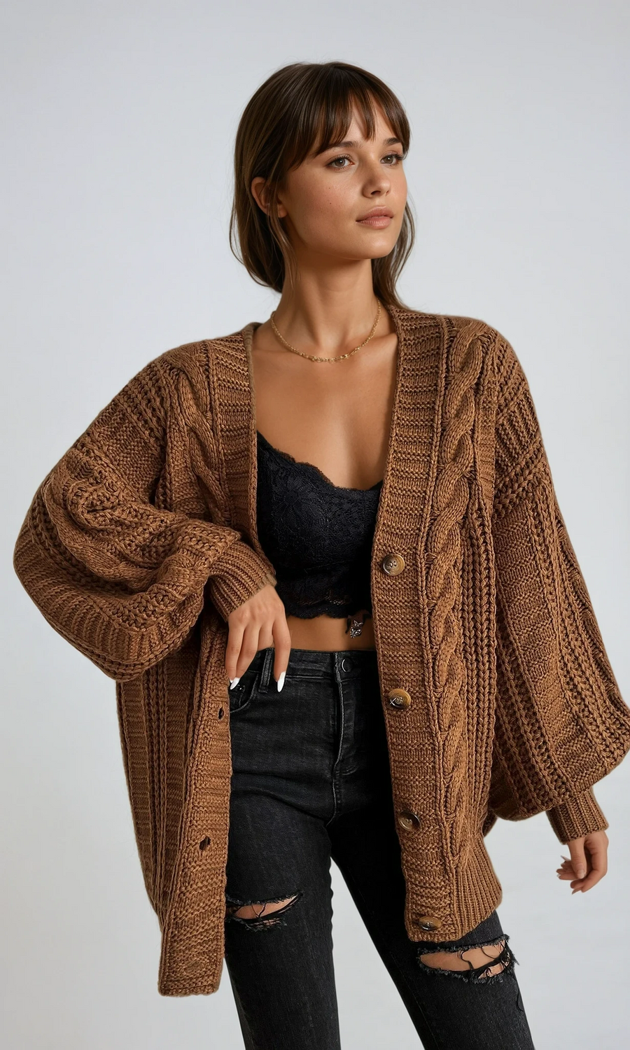 Oversized kabelstrikket cardigan