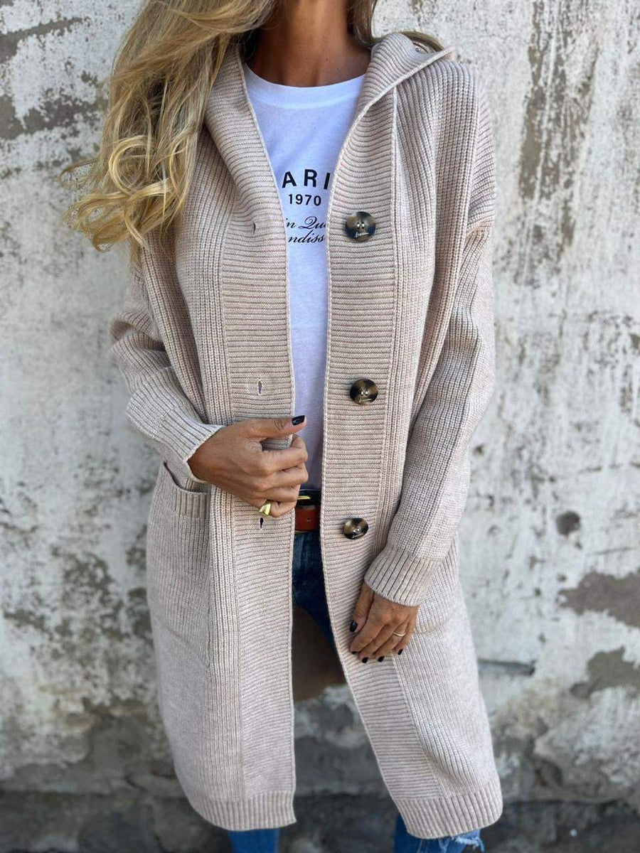 Lang strikket cardigan til kvinder med knapper