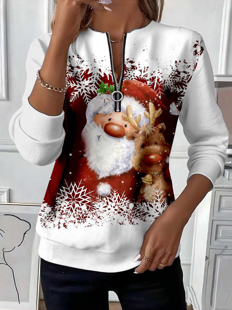 Julie – Julesweatshirt med lynlås, julemand og rensdyr