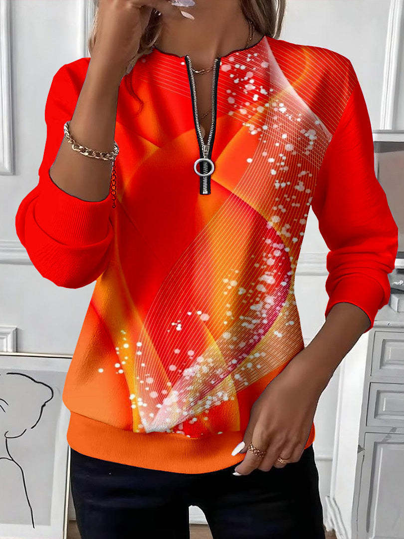 Emma – Sweatshirt med lynlås og rød-orange glimmerdesign